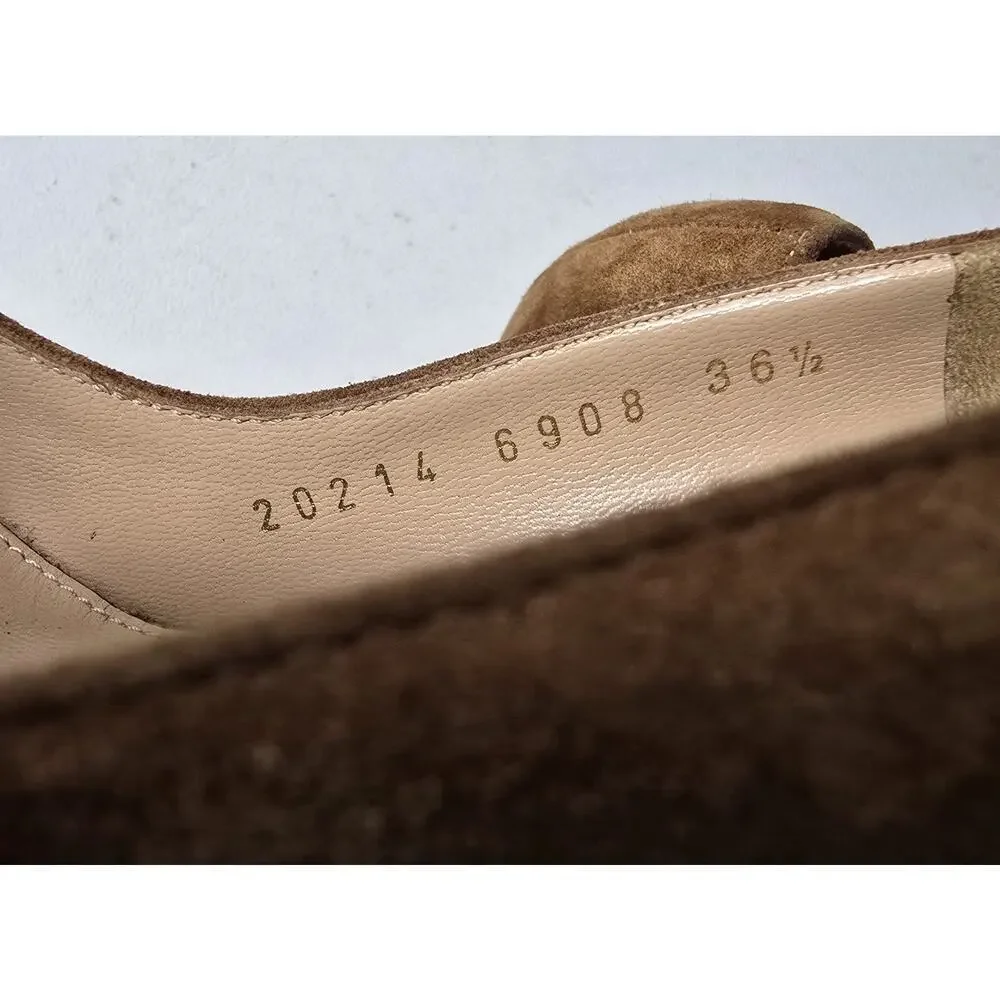 Gianvito Rossi Camel Cognac Suede Heels Pumps 36.5/6.5 Round Toe Block Heel $895